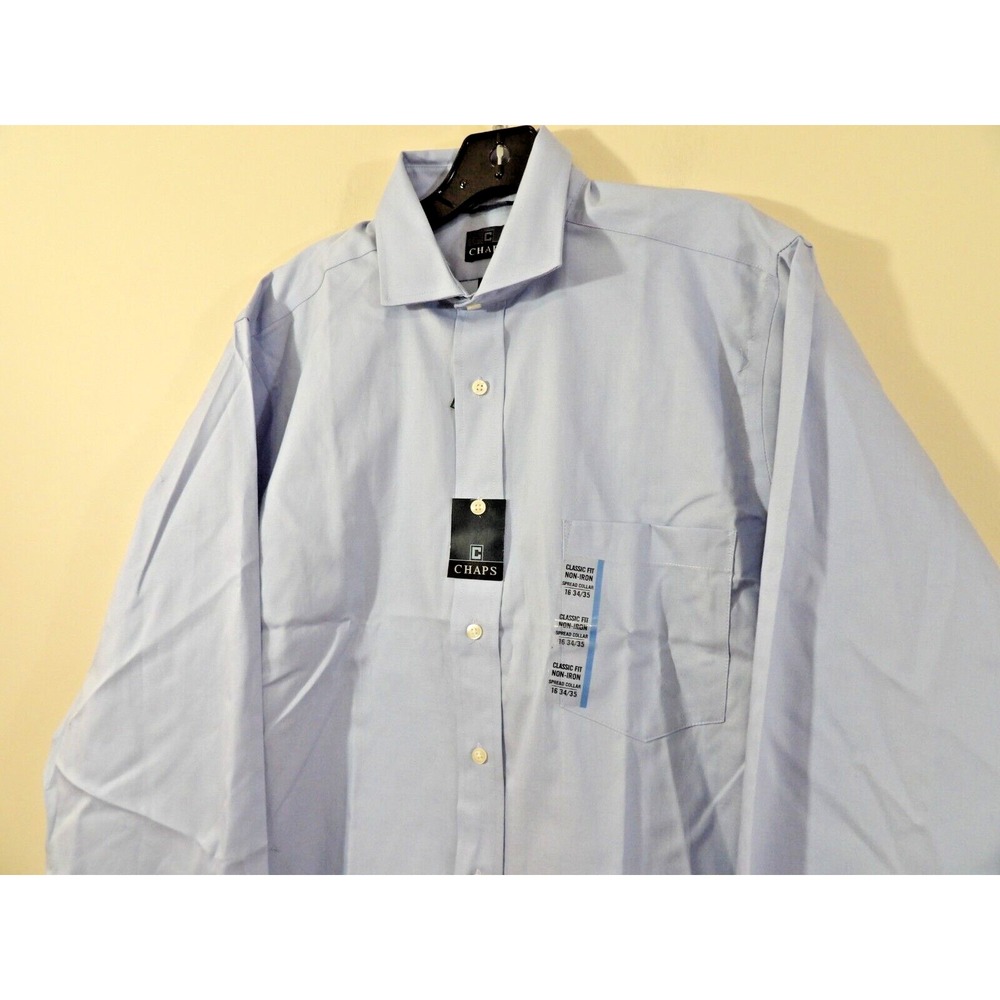 NWT Chaps No Iron Classic Fit Blue Long Sleeve Button Up Dress Shirt Sz 16 34/35